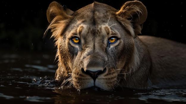 Retrato realista de Lion Color da cabeça de um leão em um fundo preto