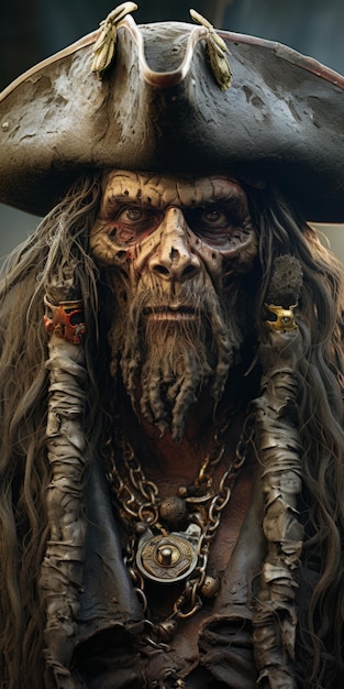 Retrato realista de personagem pirata em Cinema4d Uma renderização de 8k áspera e detalhada