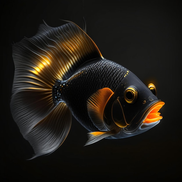 Foto retrato realista de royal gramma de um peixe sob um spotlight em uma sala escura com fundo preto