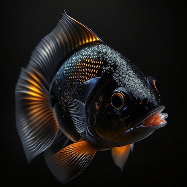 Foto retrato realista de royal gramma de um peixe sob um spotlight em uma sala escura com fundo preto