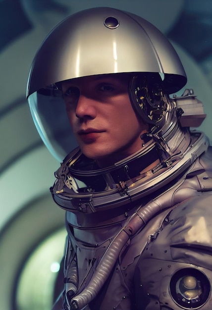 Retrato realista de um astronauta em um traje espacial. astronauta retrô. conceito de astronáutica.