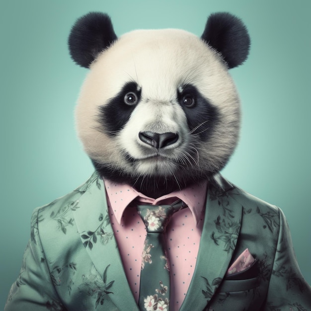 Retrato realista de um urso panda em um terno elegante