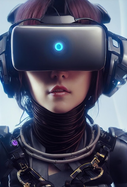 Retrato realista de uma garota scifi cyberpunk em um traje cibernético Homem futurista de alta tecnologia do futuro