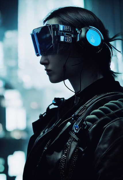 Retrato realista de uma garota scifi cyberpunk em um traje cibernético Homem futurista de alta tecnologia do futuro