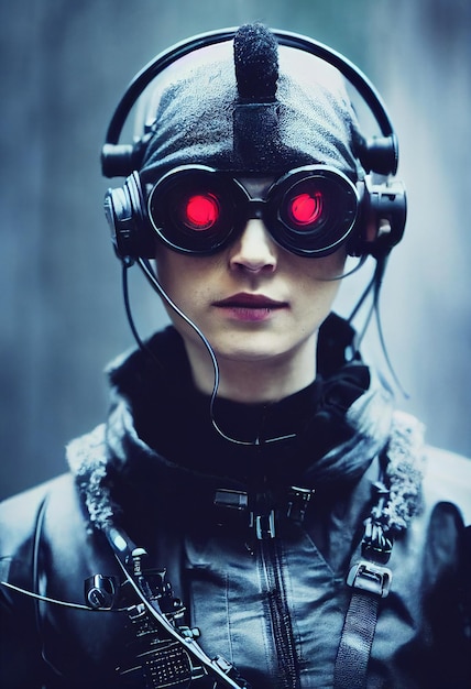 Retrato realista de uma garota scifi cyberpunk em um traje cibernético Homem futurista de alta tecnologia do futuro