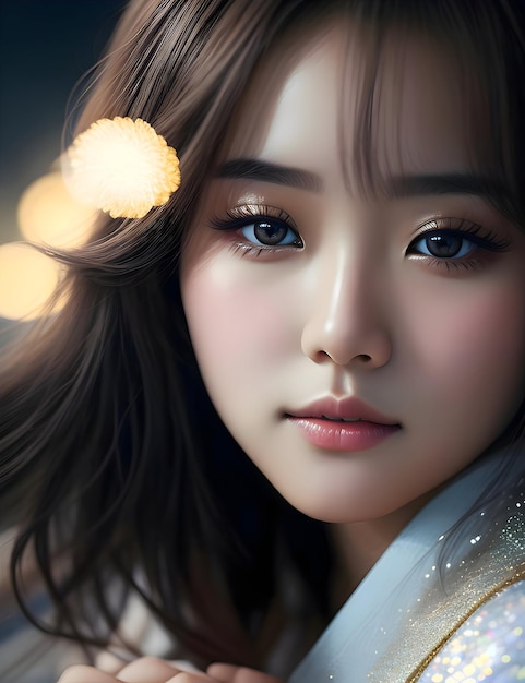Retrato realista de uma linda garota japonesa fofa
