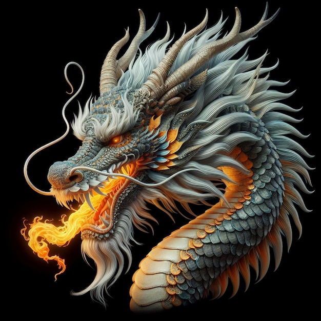 Retrato realista do Dragão Chinês Ilustração do Dragão chinês