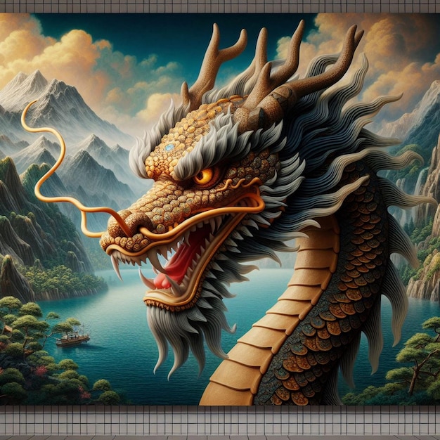 Retrato realista do Dragão Chinês Ilustração do Dragão chinês