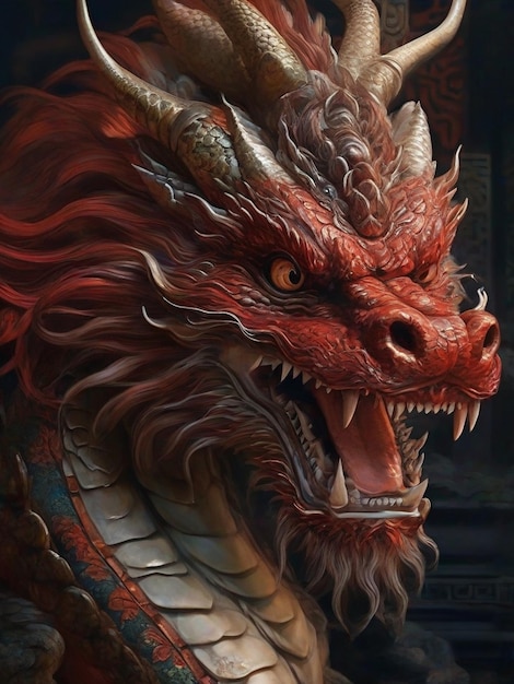 Retrato realista del dragón chino Ilustración del dragón chinés