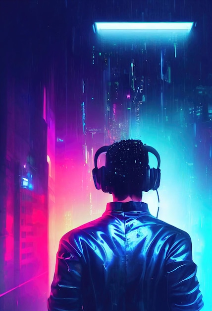 Retrato realista de un hombre ciberpunk de ciencia ficción en un traje cibernético. Hombre futurista de alta tecnología del futuro.
