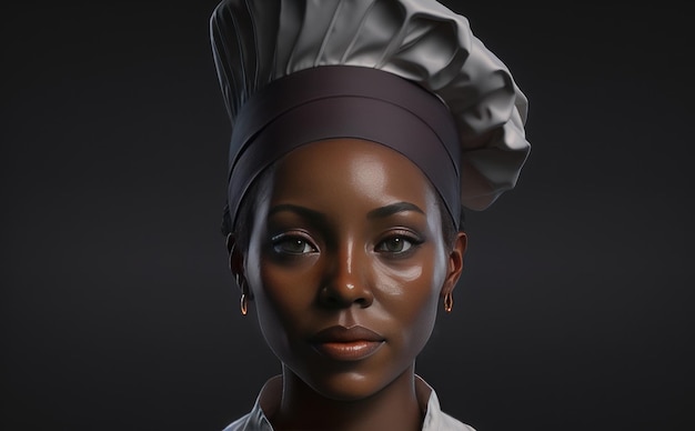 un retrato realista de una mujer con un sombrero de chef blanco chef ai generado