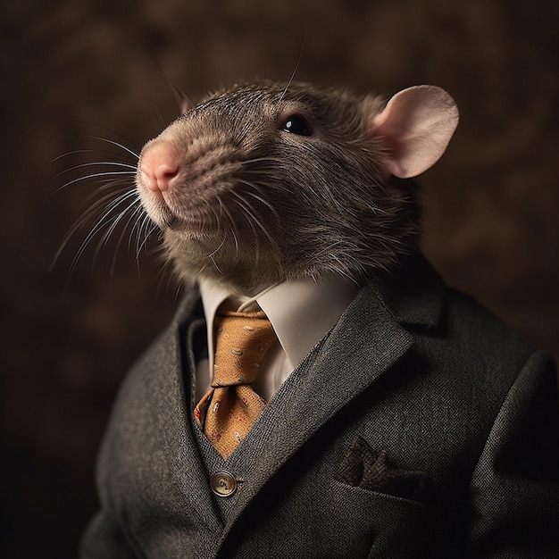 un retrato realista de una rata en un traje