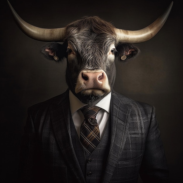 un retrato realista de un toro en un traje