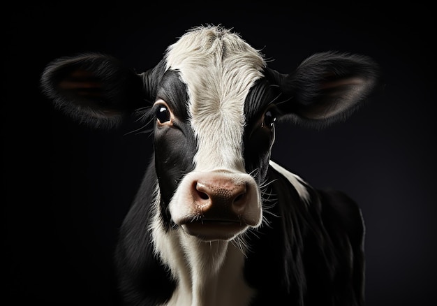 Retrato realista de una vaca en un fondo oscuro generado por la IA