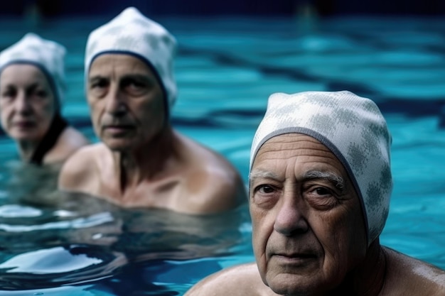 Foto retrato recortado de nadadores desconhecidos à beira da piscina criados com ia generativa