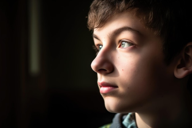 Retrato recortado de um adolescente no espectro do autismo criado com IA generativa
