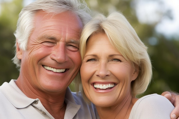 Un retrato recortado de una feliz pareja mayor creado con inteligencia artificial generativa