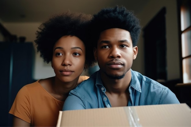 Retrato recortado de una pareja joven tomando un descanso de desempaquetar cajas en casa