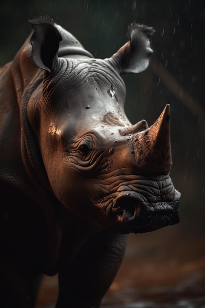 Retrato de rinoceronte Iluminación dramática y cinematográfica Fotografía IA generativa