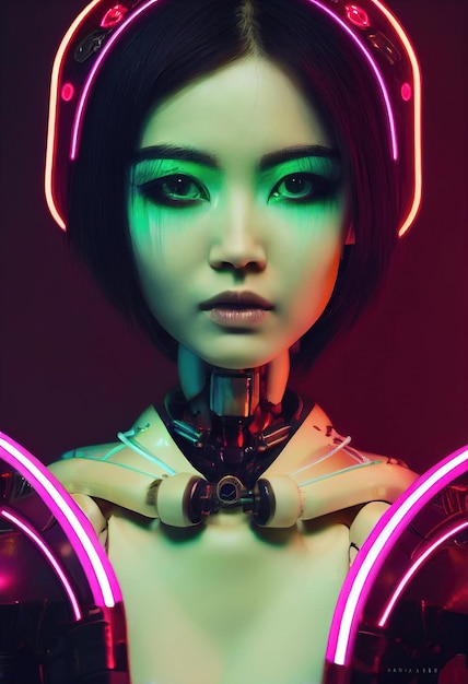 Retrato de un robot de fantasía futurista del futuro