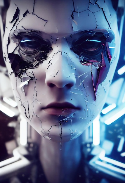 Retrato de un robot de fantasía futurista del futuro