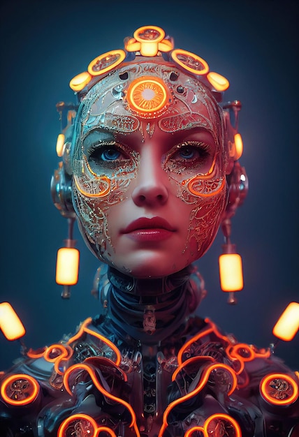Retrato de un robot femenino futurista. Una fantasía abstracta artística. Concepto de un robot moderno.