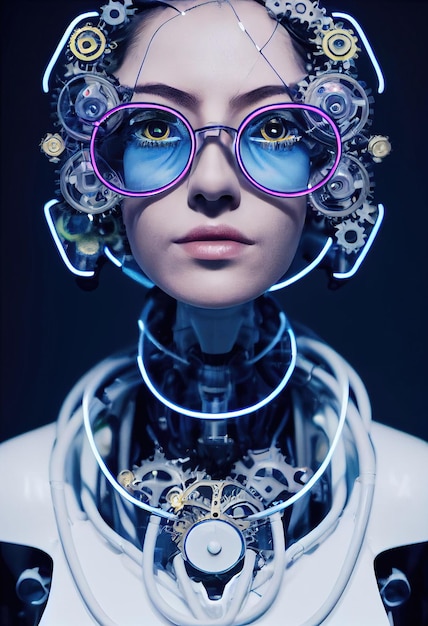 Retrato de un robot femenino futurista. Una fantasía abstracta artística. Concepto de un robot moderno.