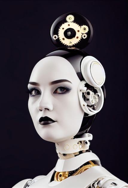 Retrato de un robot femenino futurista. Una fantasía artística steampunk abstracta