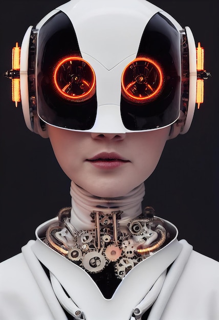Foto retrato de un robot femenino futurista. una fantasía artística steampunk abstracta