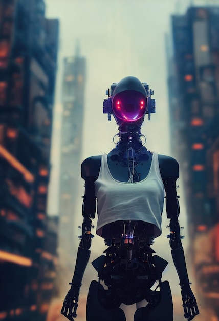 Retrato de un robot femenino futurista Una fantasía ciberpunk abstracta artística