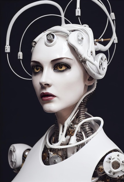 Foto retrato de un robot futurista. una fantasía artística cyberpunk abstracta. concepto de un robot moderno