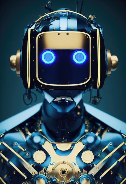 Retrato de un robot futurista. Una fantasía artística cyberpunk abstracta. Concepto de un robot moderno