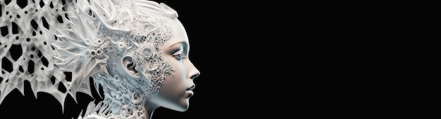 Retrato de robot humanoide femenino de plástico y vidrio Cara de Android Vida sintética IA generativa