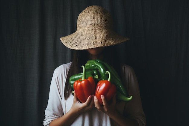 Foto retrato sin rostro de una mujer vegana sosteniendo verduras veganismo vegetarianismo dieta a base de plantas