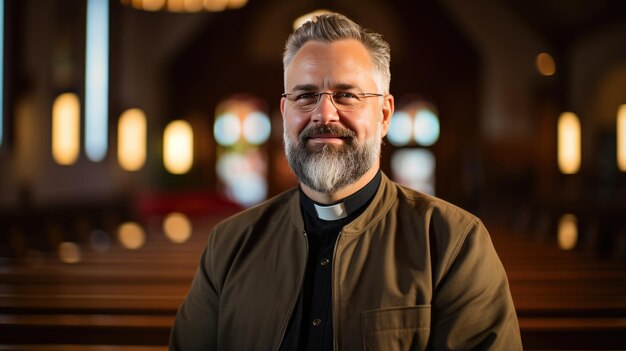 Foto retrato de un sacerdote en una iglesia