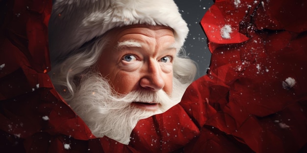 retrato de Santa Claus asomando desde el agujero de la pared personaje de cuento de hadas Feliz Navidad