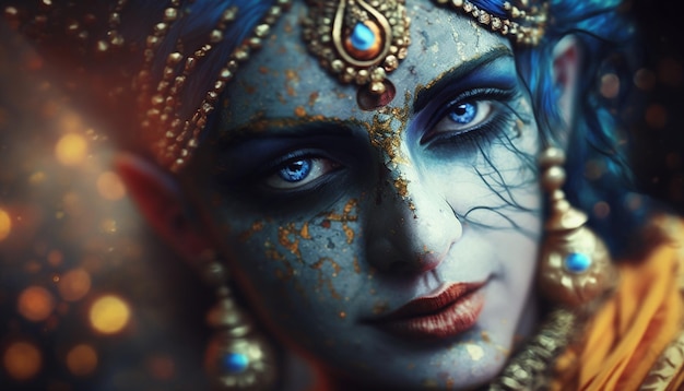 Retrato Sereno do Senhor Krishna, o Deus de Amor e Compaixão