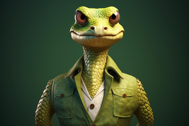 Foto retrato de serpiente de dibujos animados en 3d