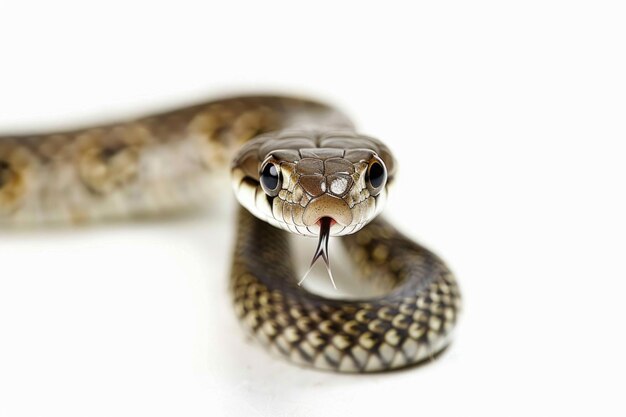 Un retrato de una serpiente de hierba en un entorno de estudio aislado sobre un fondo blanco