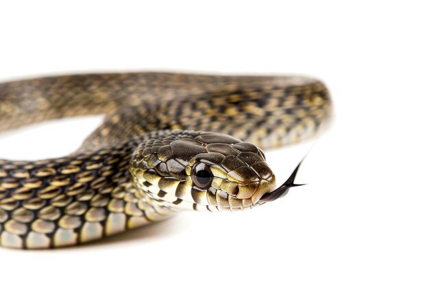 Un retrato de una serpiente de hierba en un entorno de estudio aislado sobre un fondo blanco