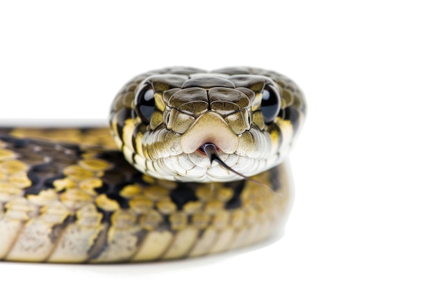 Un retrato de una serpiente de hierba en un entorno de estudio aislado sobre un fondo blanco