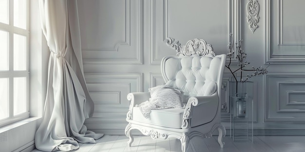 Retrato de un sillón contemporáneo en el interior de una habitación de lujo moderna