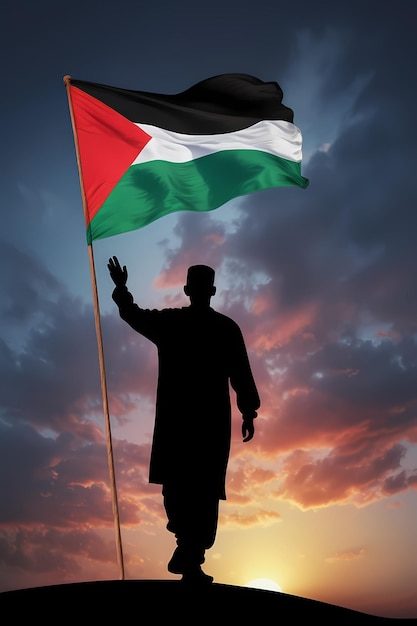 retrato de silueta humana agitando la bandera palestina silueta humana agitando la bandera Palestina