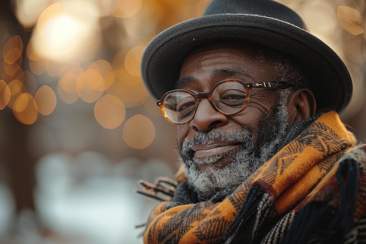 Foto retrato sincero de um homem negro gay idoso feliz vestindo uma camisa colorida celebrando o dia do orgulho conceito de celebração de festa de verão do orgulho