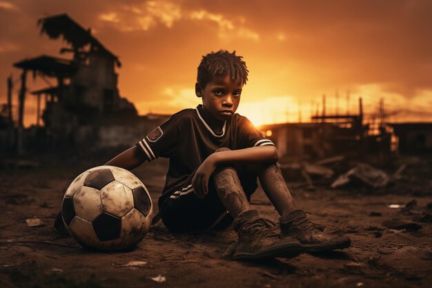 Un retrato sincero de un jugador de fútbol jugando con el fútbol