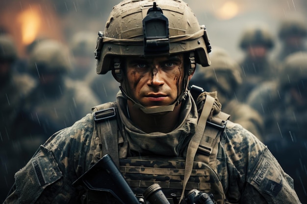 Retrato de un soldado moderno durante la operación militar