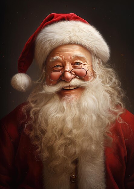 Retrato sonriente de Papá Noel en un fondo oscuro Generativo Ai