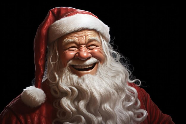 Retrato sonriente de Papá Noel en un fondo oscuro Generativo Ai