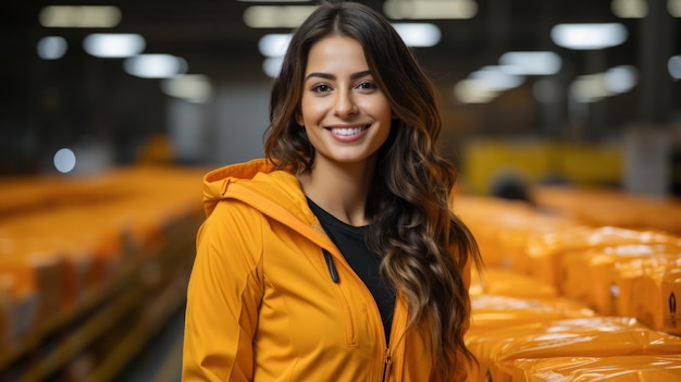 Retrato sonriente de una trabajadora de una fábrica