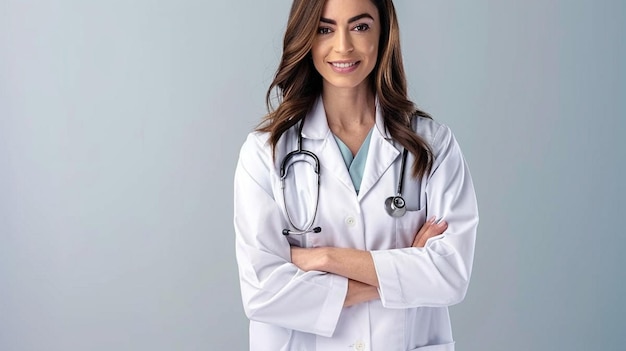 Retrato de una sonrisa feliz y hermosa mujer doctora con estetoscopio generado por Ai